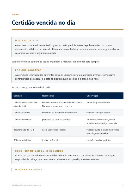 Abertura de um erro